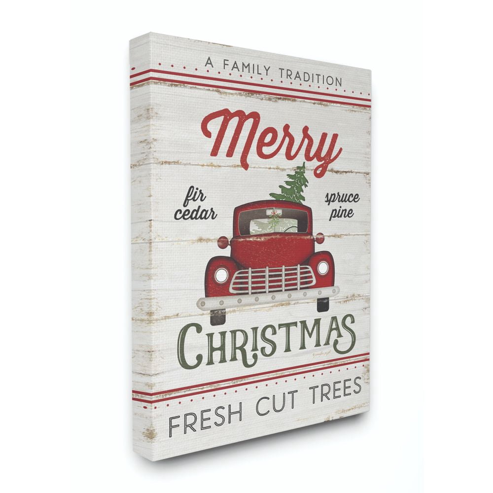 Stupell Industries Merry Christmas Red Truck Wood Texture Holiday Word DesignCanvas Wall Art By Artist Jennifer Pugh