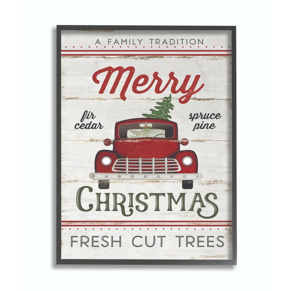 Stupell Industries Merry Christmas Red Truck Wood Texture Holiday Word DesignFramed Wall Art By Artist Jennifer Pugh