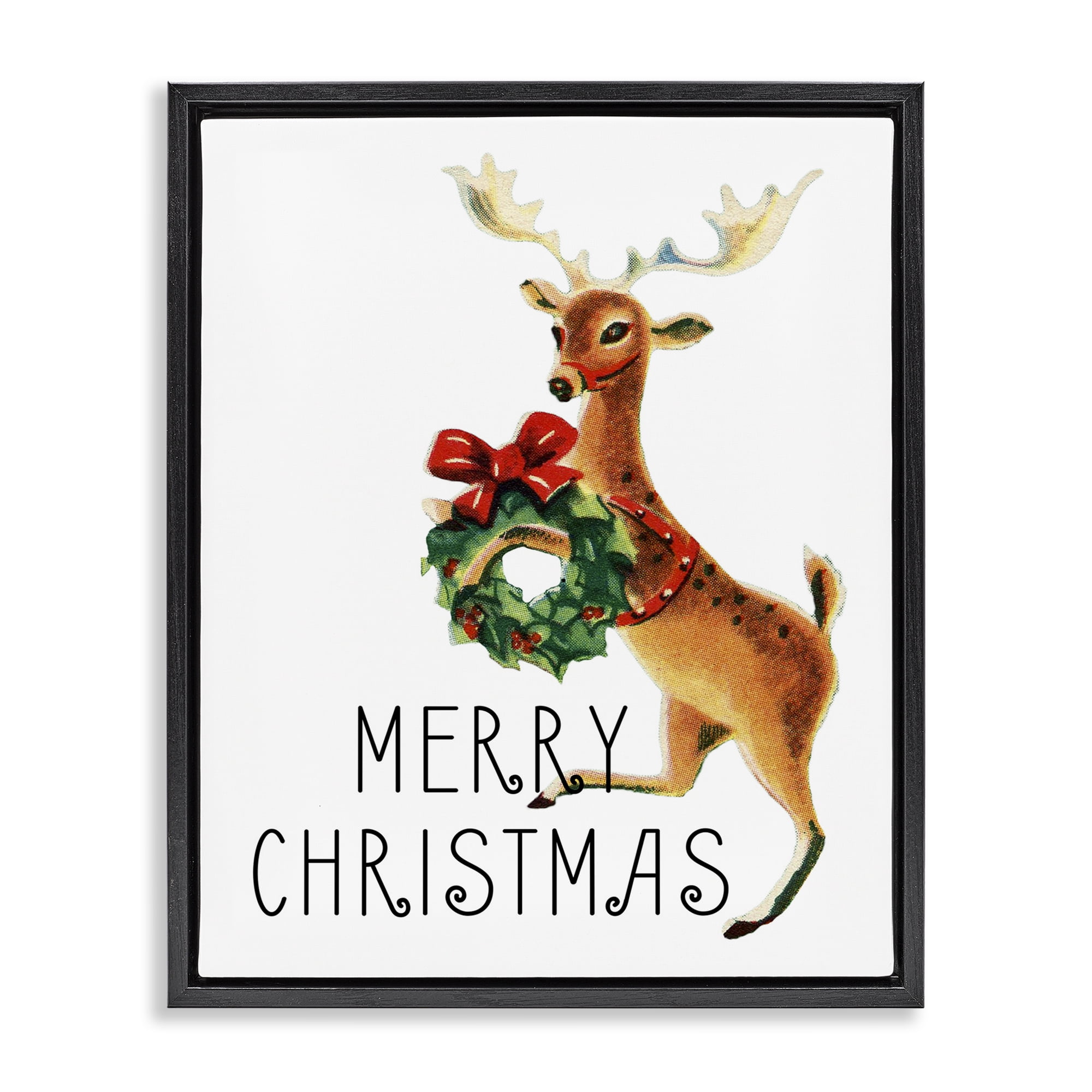 Stupell Industries Merry Christmas Reindeer Holiday Painting Black Floater Framed Art Print Wall Art, 25 x 31