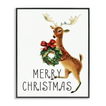 Stupell Industries Merry Christmas Reindeer Holiday Painting Black Framed Art Print Wall Art, 11 x 14