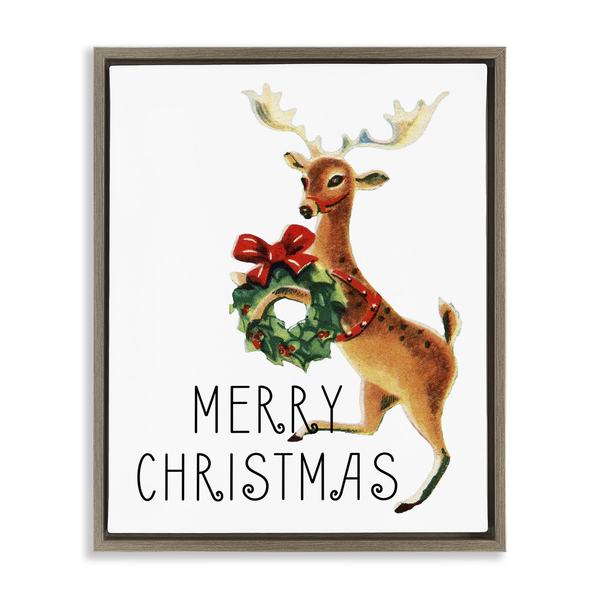 Stupell Industries Merry Christmas Reindeer Holiday Painting Brown Floater Framed Art Print Wall Art, 17 x 21