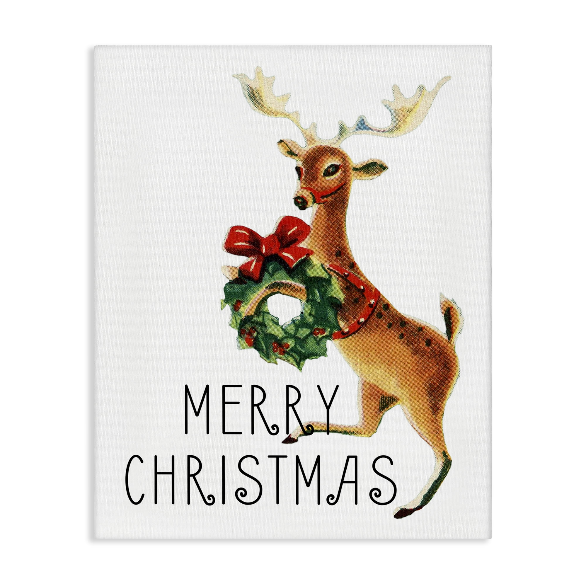 Stupell Industries Merry Christmas Reindeer Holiday Painting Gallery Wrapped Canvas Art Print Wall Art, 36 x 48