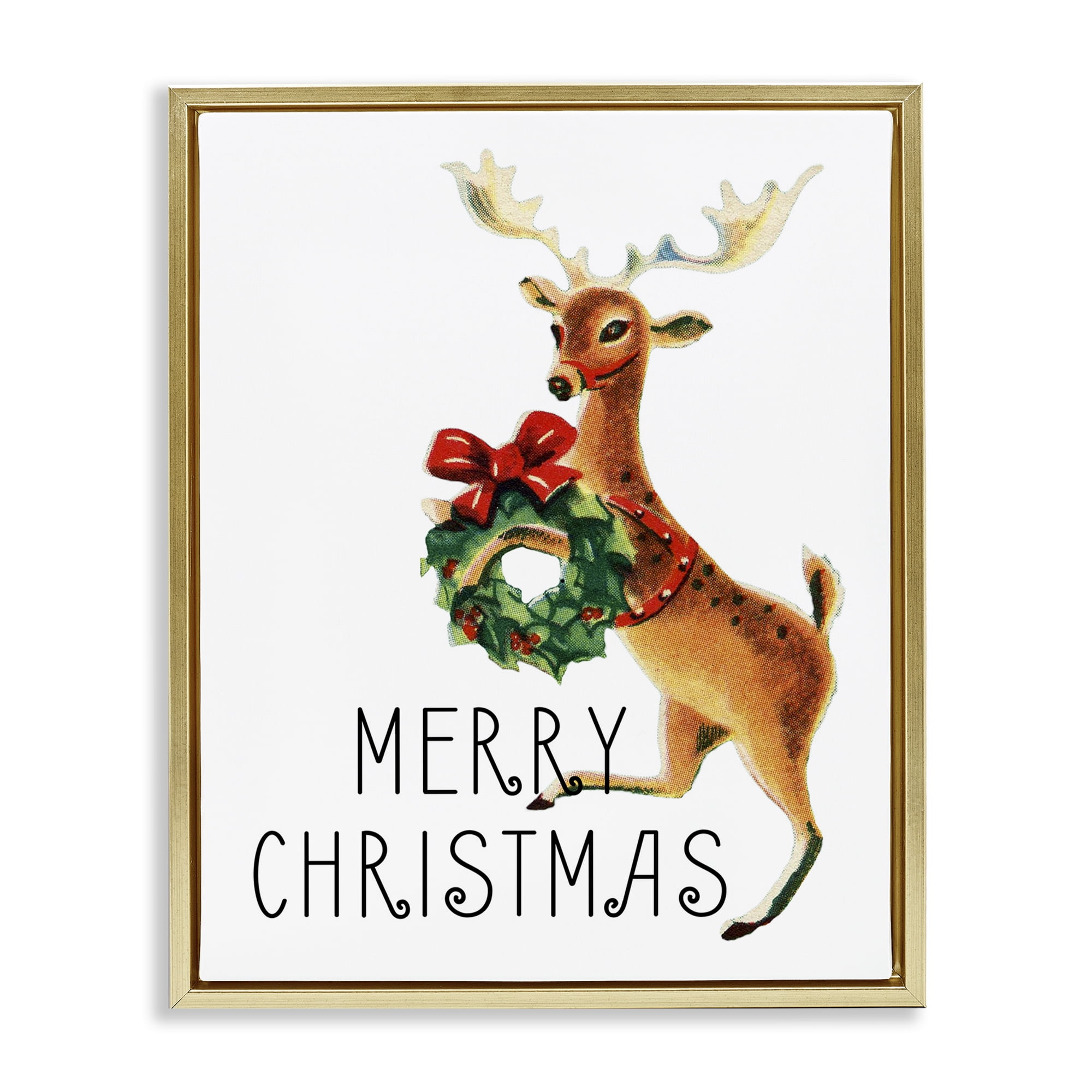 Stupell Industries Merry Christmas Reindeer Holiday Painting Gold Floater Framed Art Print Wall Art, 25 x 31
