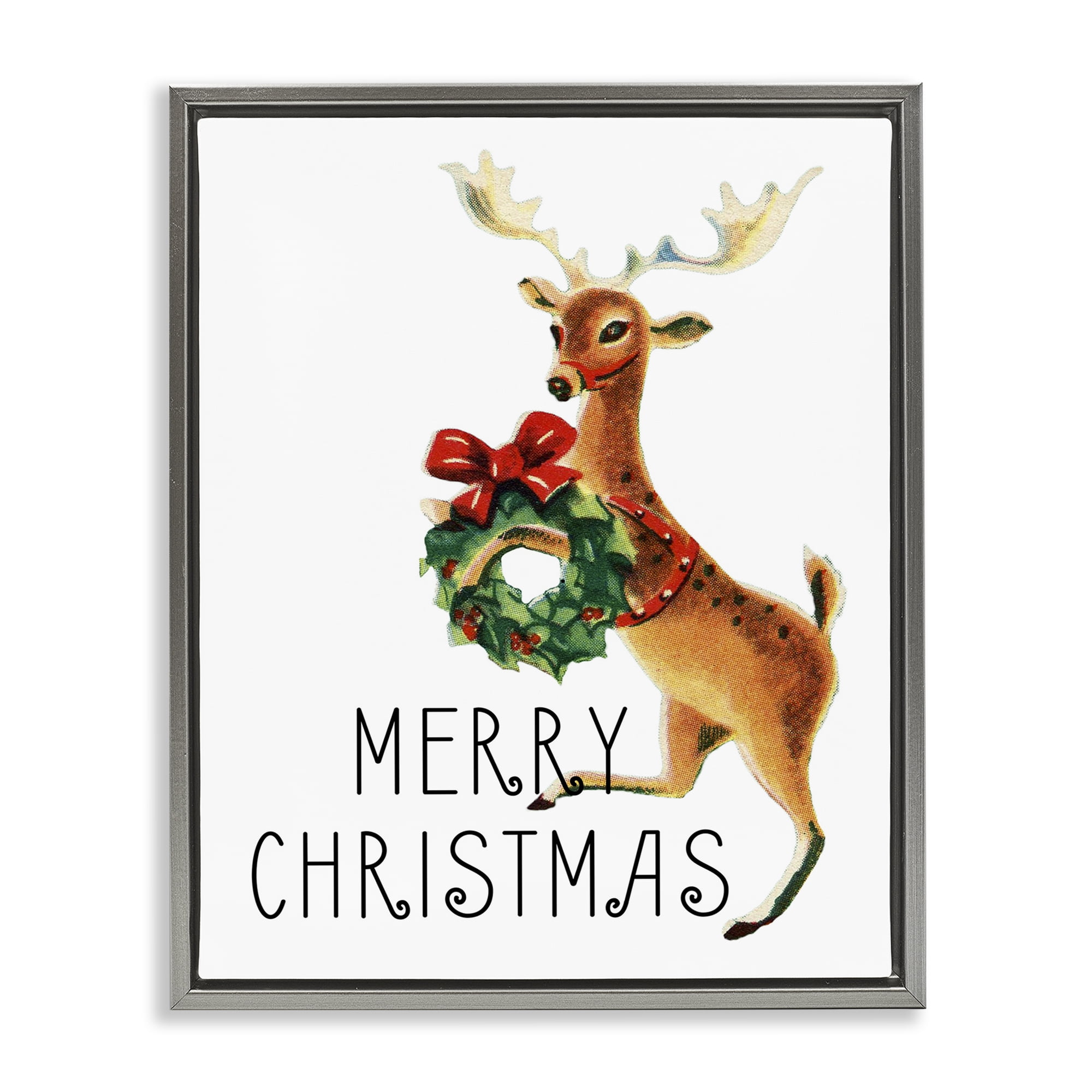 Stupell Industries Merry Christmas Reindeer Holiday Painting Gray Floater Framed Art Print Wall Art, 17 x 21