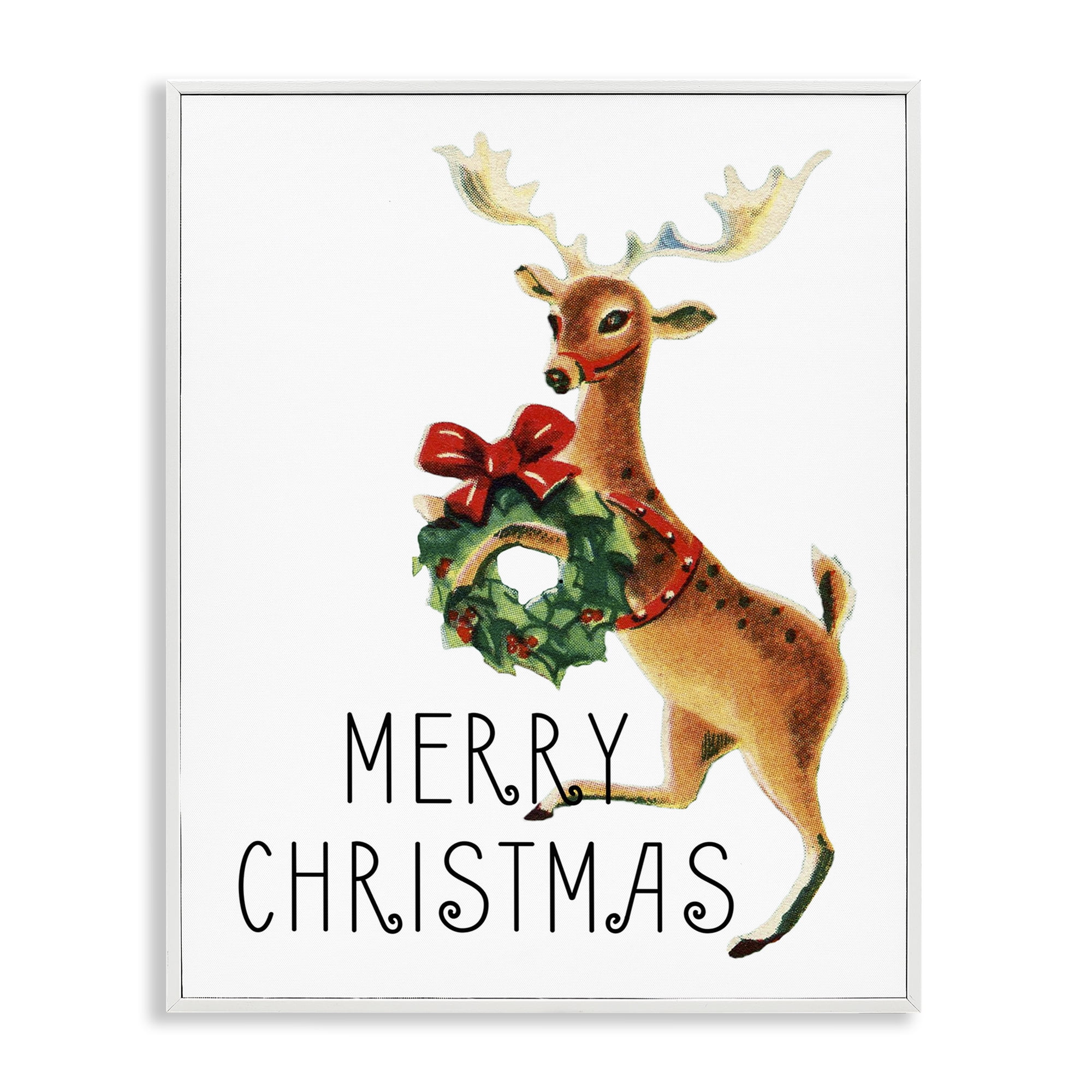 Stupell Industries Merry Christmas Reindeer Holiday Painting White Framed Art Print Wall Art, 24 x 30