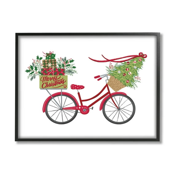 Stupell Industries Merry Christmas Seasonal Bicycle Graphic Art Black Framed Art Print Wall Art, Design by Amanda McGee