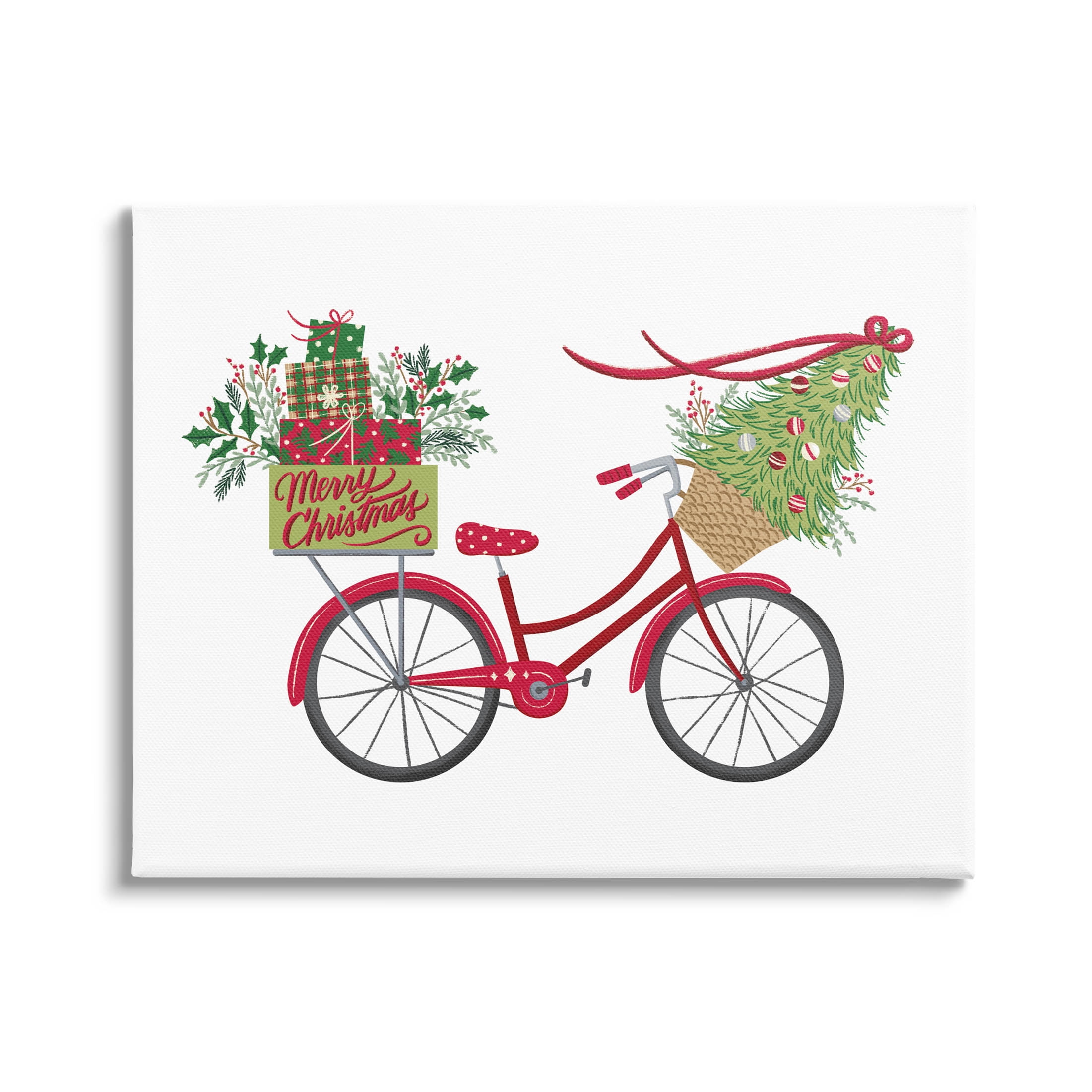Stupell Industries Merry Christmas Seasonal Bicycle Graphic Art Gallery Wrapped Canvas Print Wall Art, Design by Amanda McGee