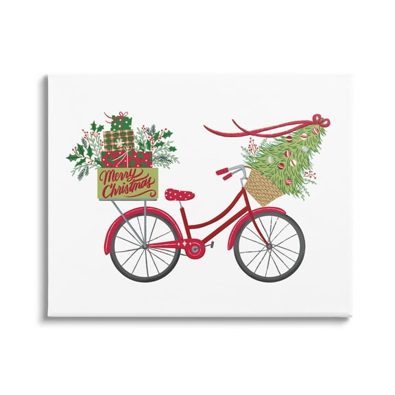 Stupell Industries Merry Christmas Seasonal Bicycle Graphic Art Gallery Wrapped Canvas Print Wall Art, Design by Amanda McGee