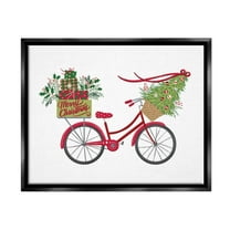 Stupell Industries Merry Christmas Seasonal Bicycle Graphic Art Jet Black Floating Framed Canvas Print Wall Art, Design by Amanda McGee