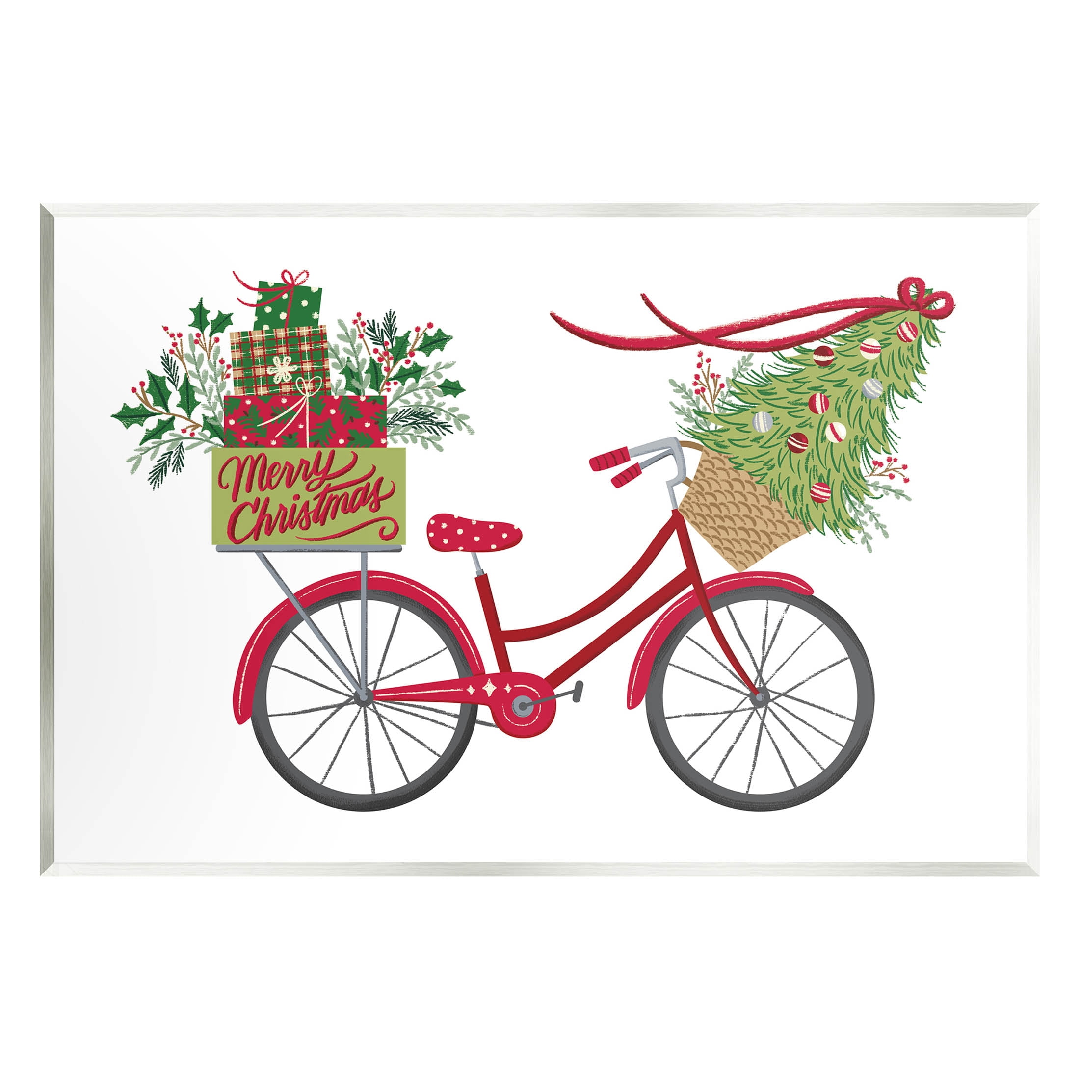 Stupell Industries Merry Christmas Seasonal Bicycle Graphic Art Unframed Art Print Wall Art, Design by Amanda McGee