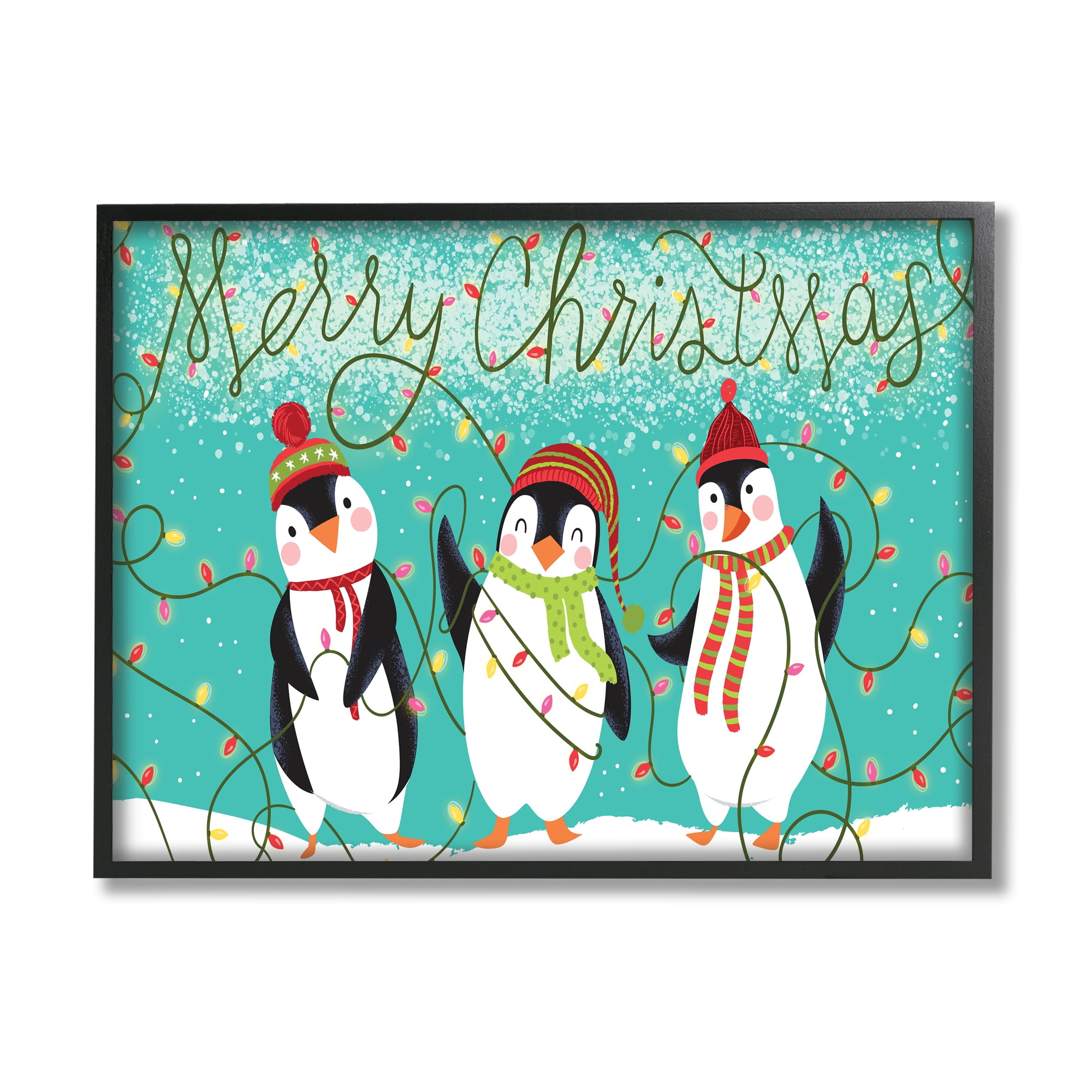Stupell Industries Merry Christmas Sentiment Fun Playful Winter Penguins, 16 x 20, Design by Arrolynn Weiderhold