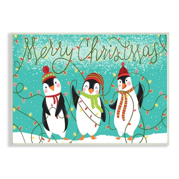 Stupell Industries Merry Christmas Sentiment Fun Playful Winter Penguins Animals & Insects Painting Unframed Art Print Wall Art, 10 x 15