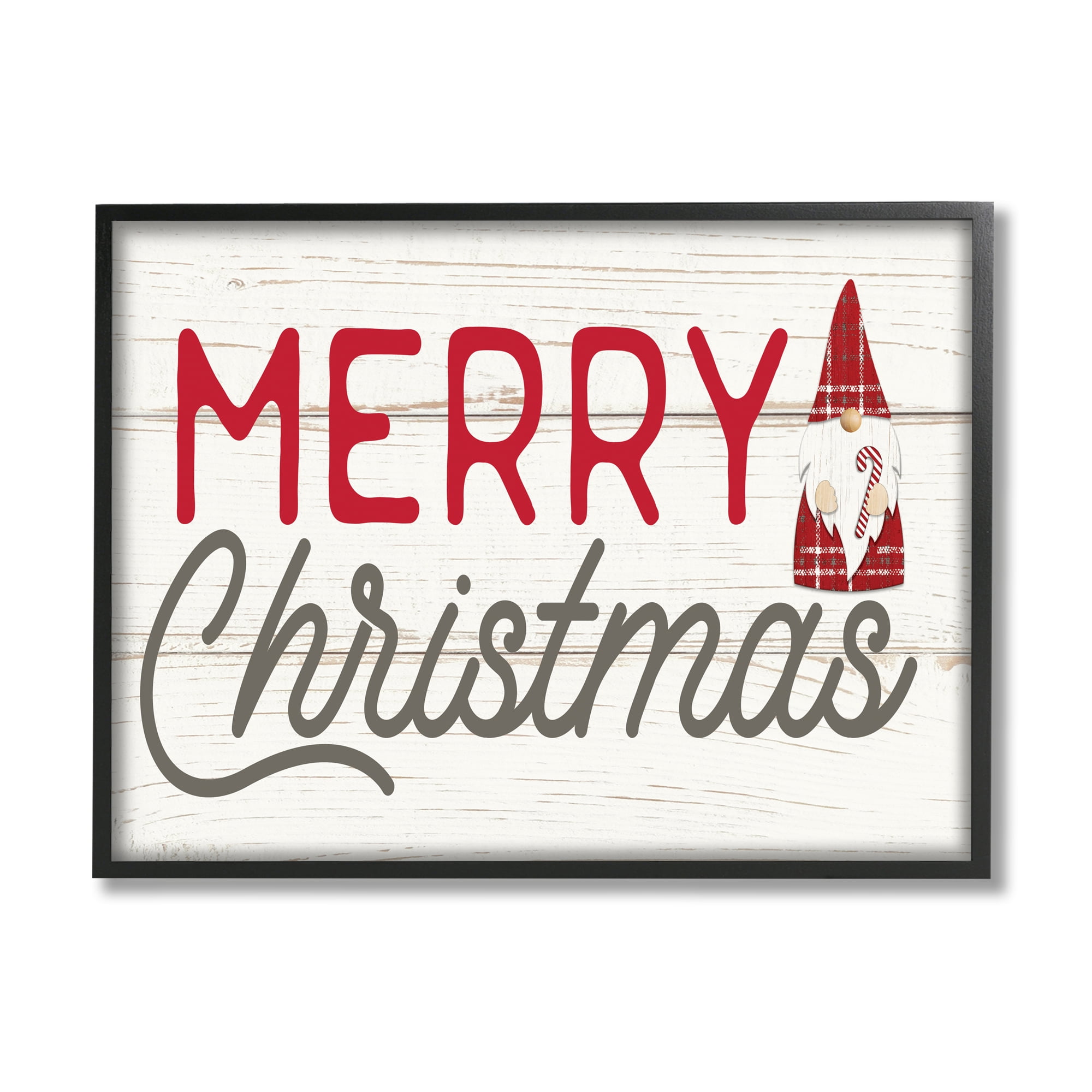 Stupell Industries Merry Christmas Sentiments Festive Holiday Gnome Fairy Tales & Fantasy Painting Black Framed Art Print Wall Art, 16 x 20