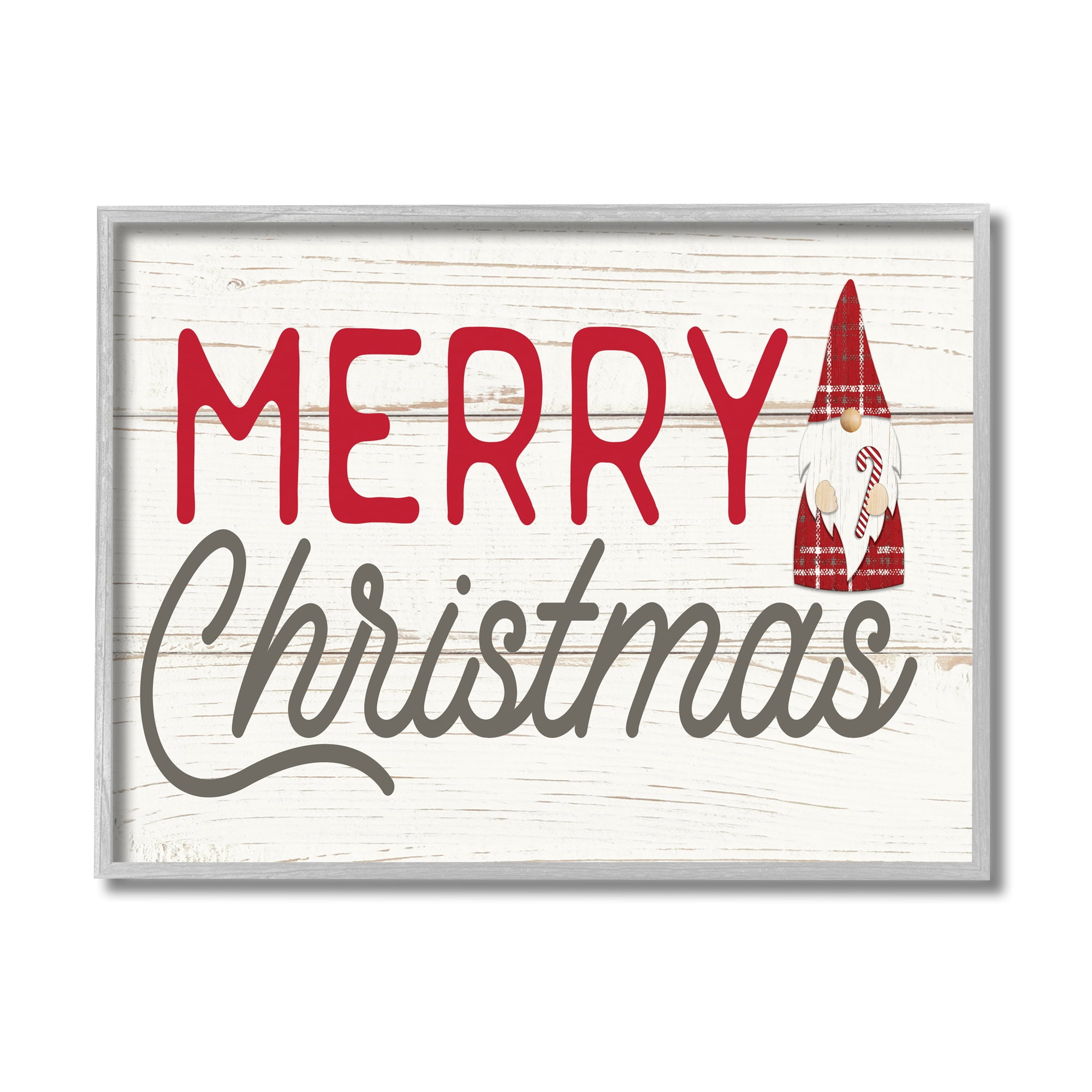 Stupell Industries Merry Christmas Sentiments Festive Holiday Gnome Fairy Tales & Fantasy Painting Gray Framed Art Print Wall Art, 11 x 14