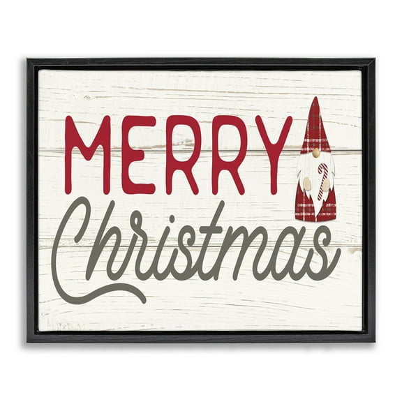 Stupell Industries Merry Christmas Sentiments Gnome Holiday Painting Black Floater Framed Canvas Art Print Wall Art, 21 x 17