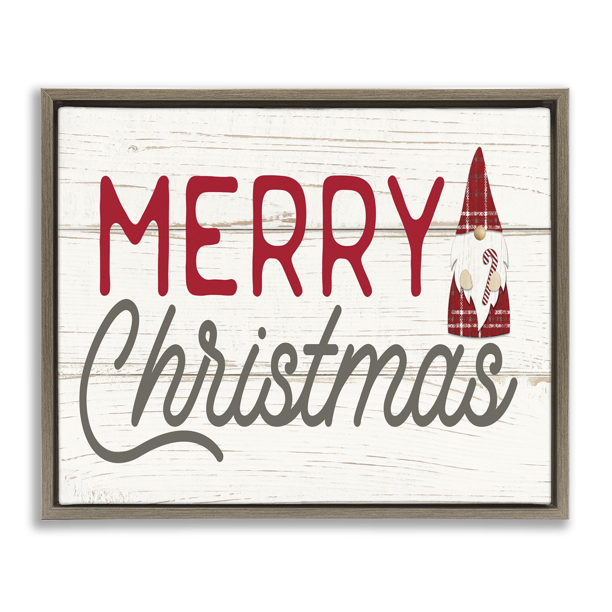 Stupell Industries Merry Christmas Sentiments Gnome Holiday Painting Brown Floater Framed Canvas Art Print Wall Art, 31 x 25