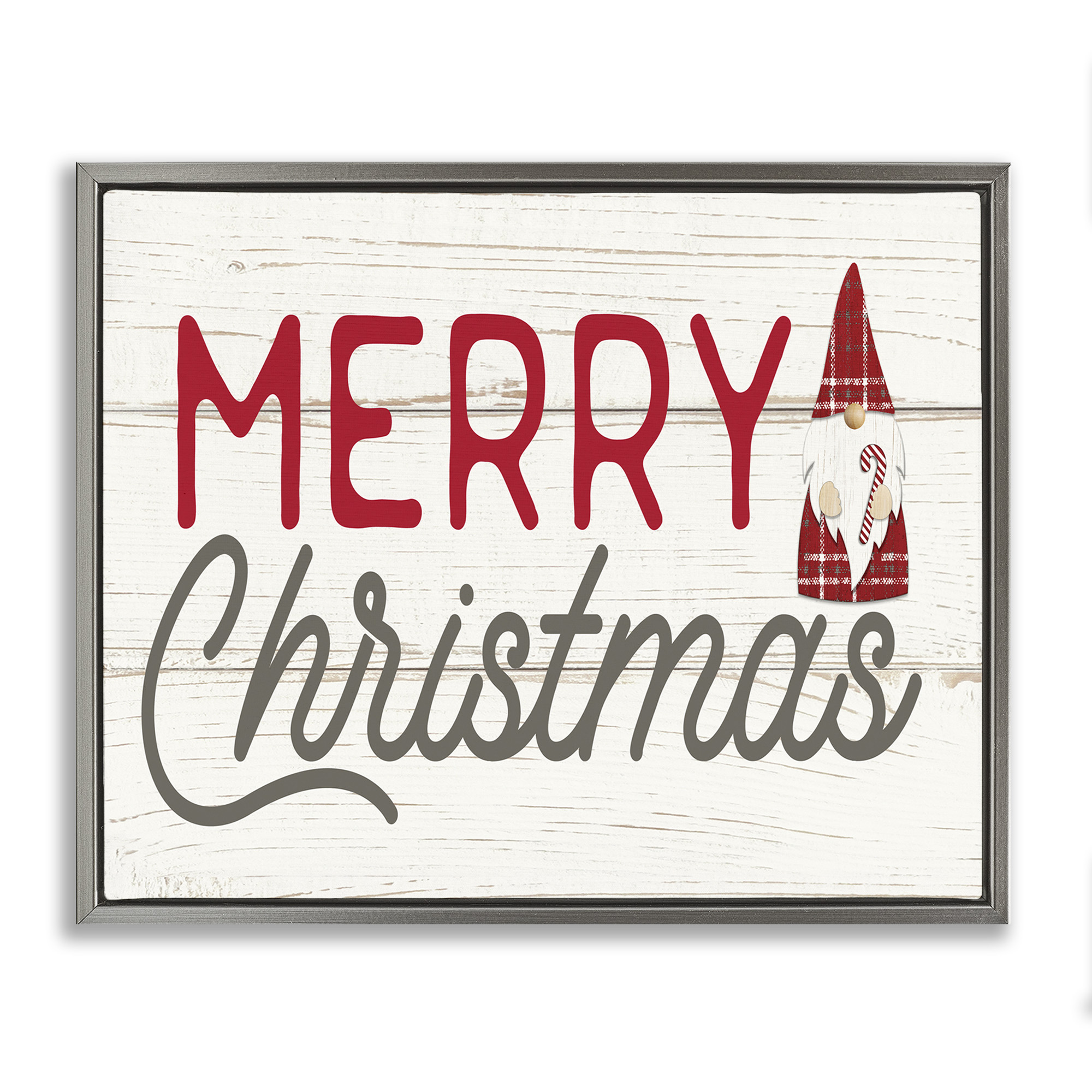 Stupell Industries Merry Christmas Sentiments Gnome Holiday Painting Gray Floater Framed Canvas Art Print Wall Art, 21 x 17