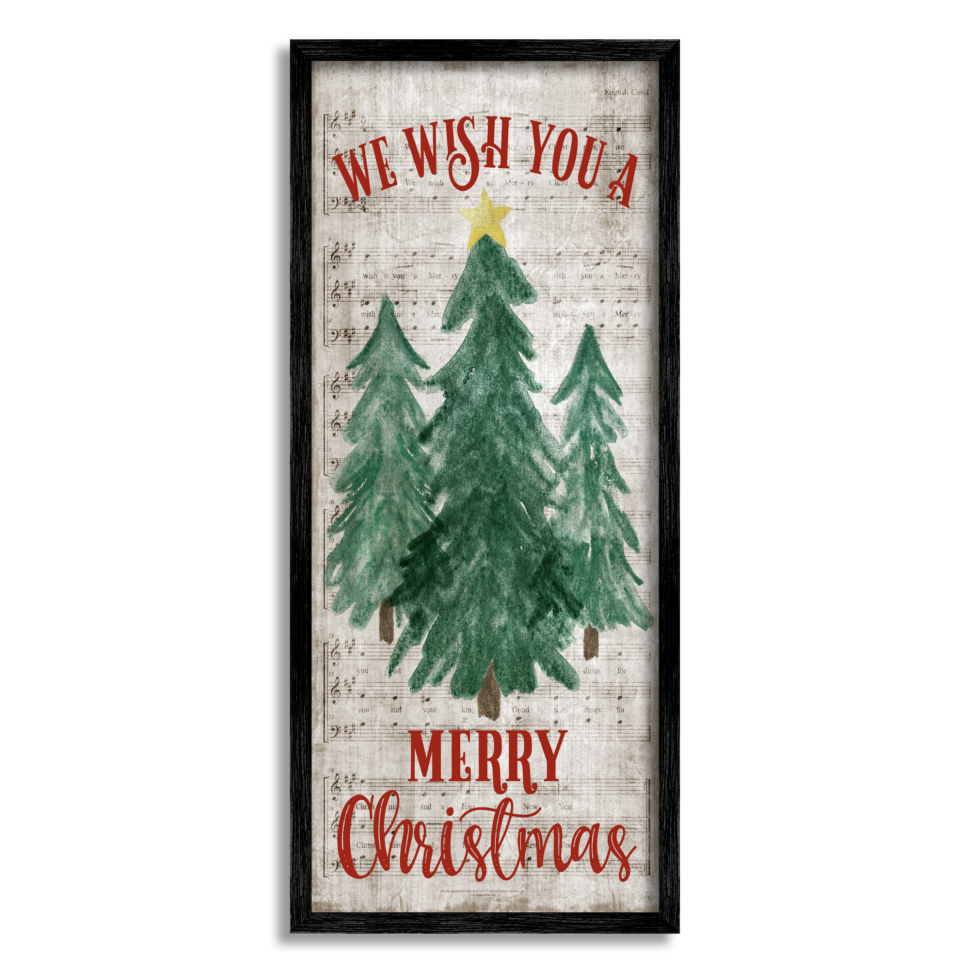Stupell Industries Merry Christmas Sheet Music Holiday Painting Black Framed Art Print Wall Art, 10 x 24