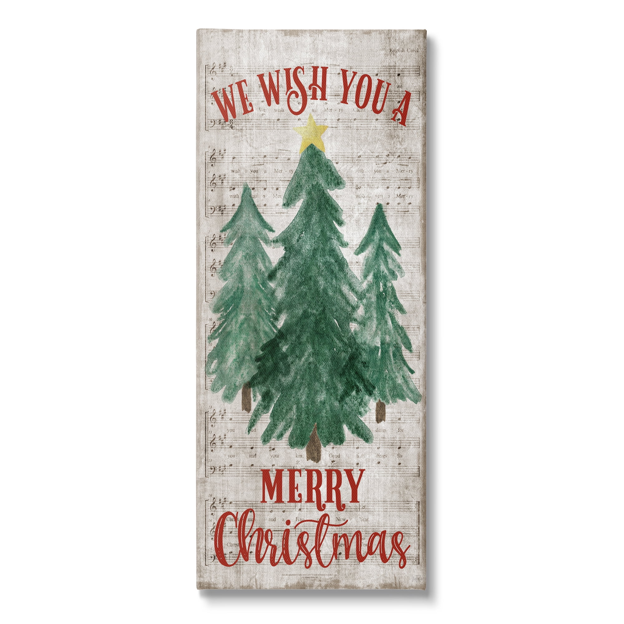 Stupell Industries Merry Christmas Sheet Music Holiday Painting Gallery Wrapped Canvas Art Print Wall Art, 13 x 30