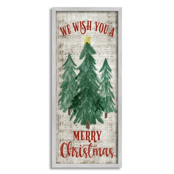 Stupell Industries Merry Christmas Sheet Music Holiday Painting Gray Framed Art Print Wall Art, 10 x 24