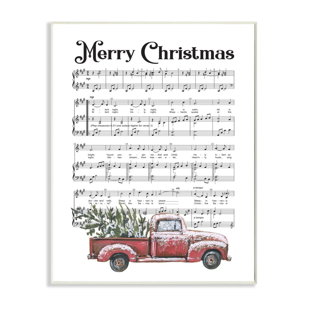 Stupell Industries Merry Christmas Silent Night Composition Holiday Design Wood Wall Art By Artist Lettered and Lined
