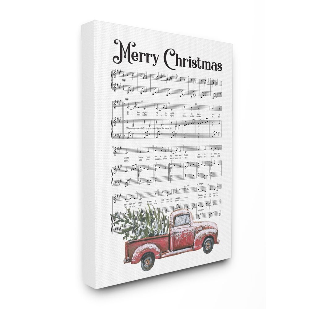Stupell Industries Merry Christmas Silent Night Composition Holiday DesignCanvas Wall Art By Artist Lettered and Lined