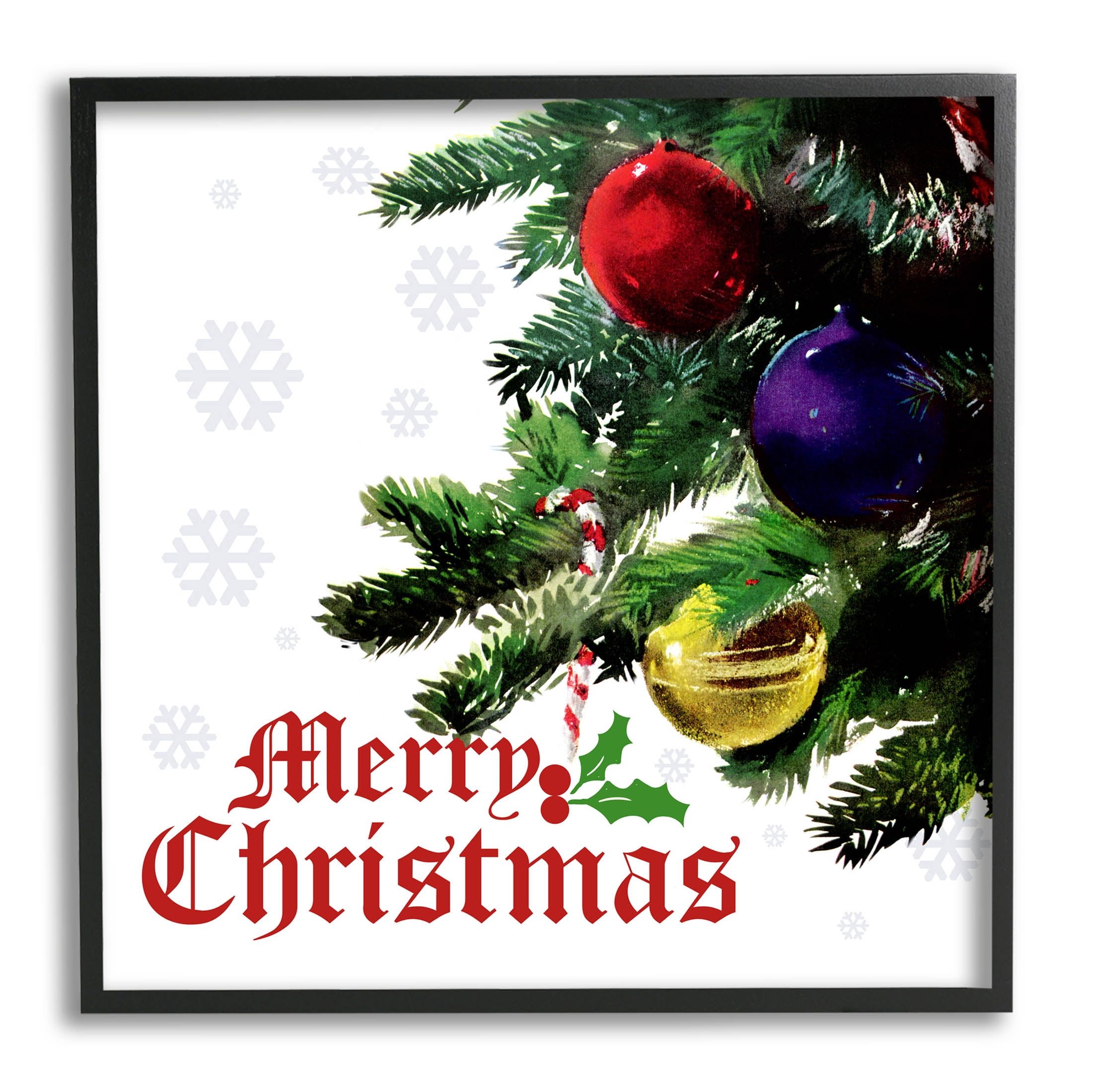 Stupell Industries Merry Christmas Snowflake Pattern Graphic Art Black Framed Art Print Wall Art, Design by The Saturday Evening Post