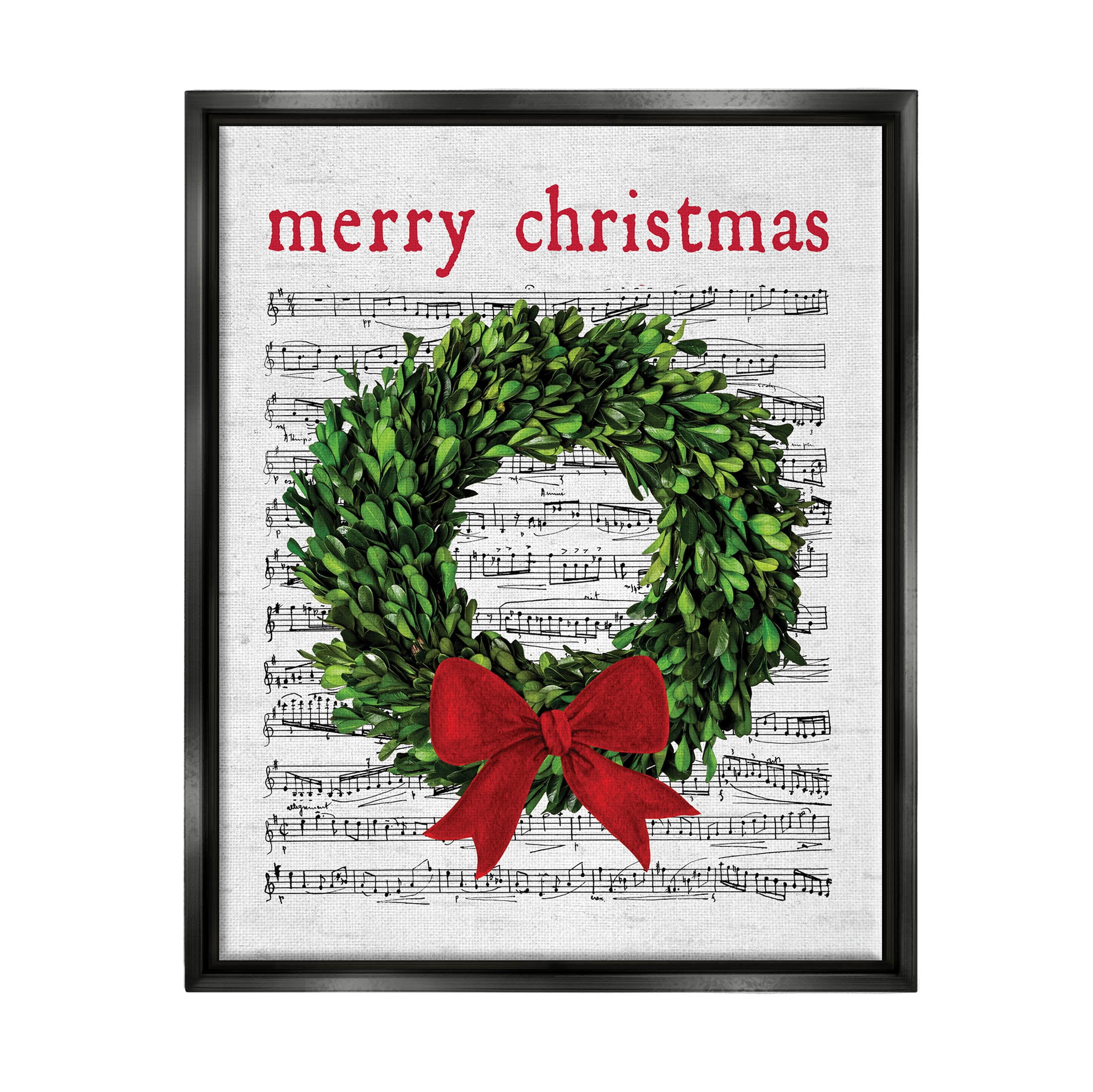 Stupell Industries Merry Christmas Song Wreath Graphic Art Jet Black Floating Framed Canvas Print Wall Art, Design by Lettered and Lined