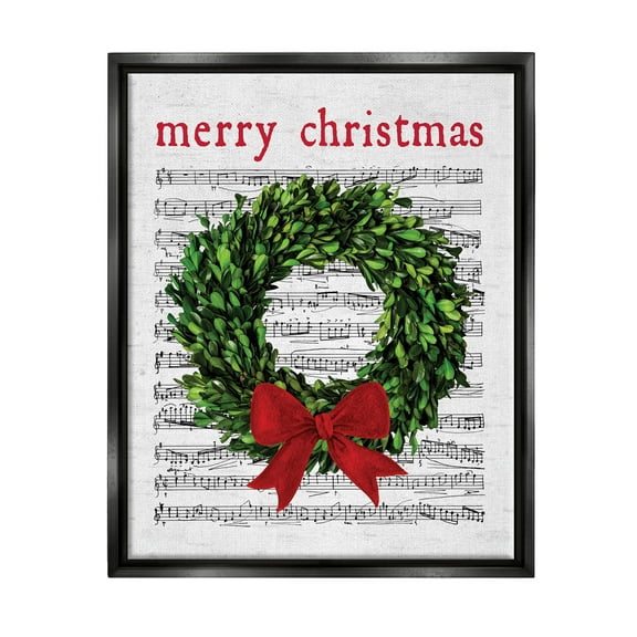 Stupell Industries Merry Christmas Song Wreath Graphic Art Jet Black Floating Framed Canvas Print Wall Art, Design by Lettered and Lined