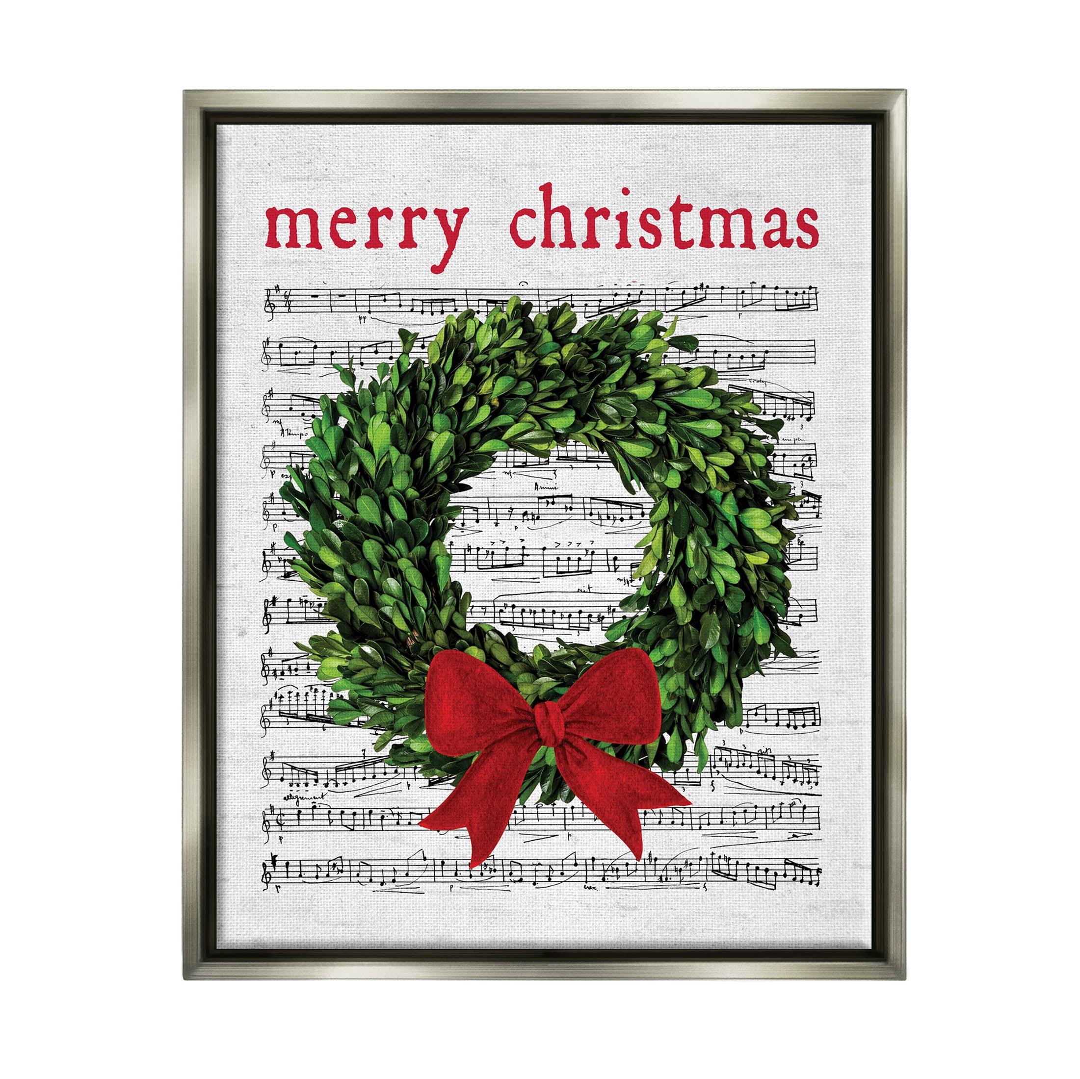 Stupell Industries Merry Christmas Song Wreath Graphic Art Luster Gray Floating Framed Canvas Print Wall Art, Design by Lettered and Lined