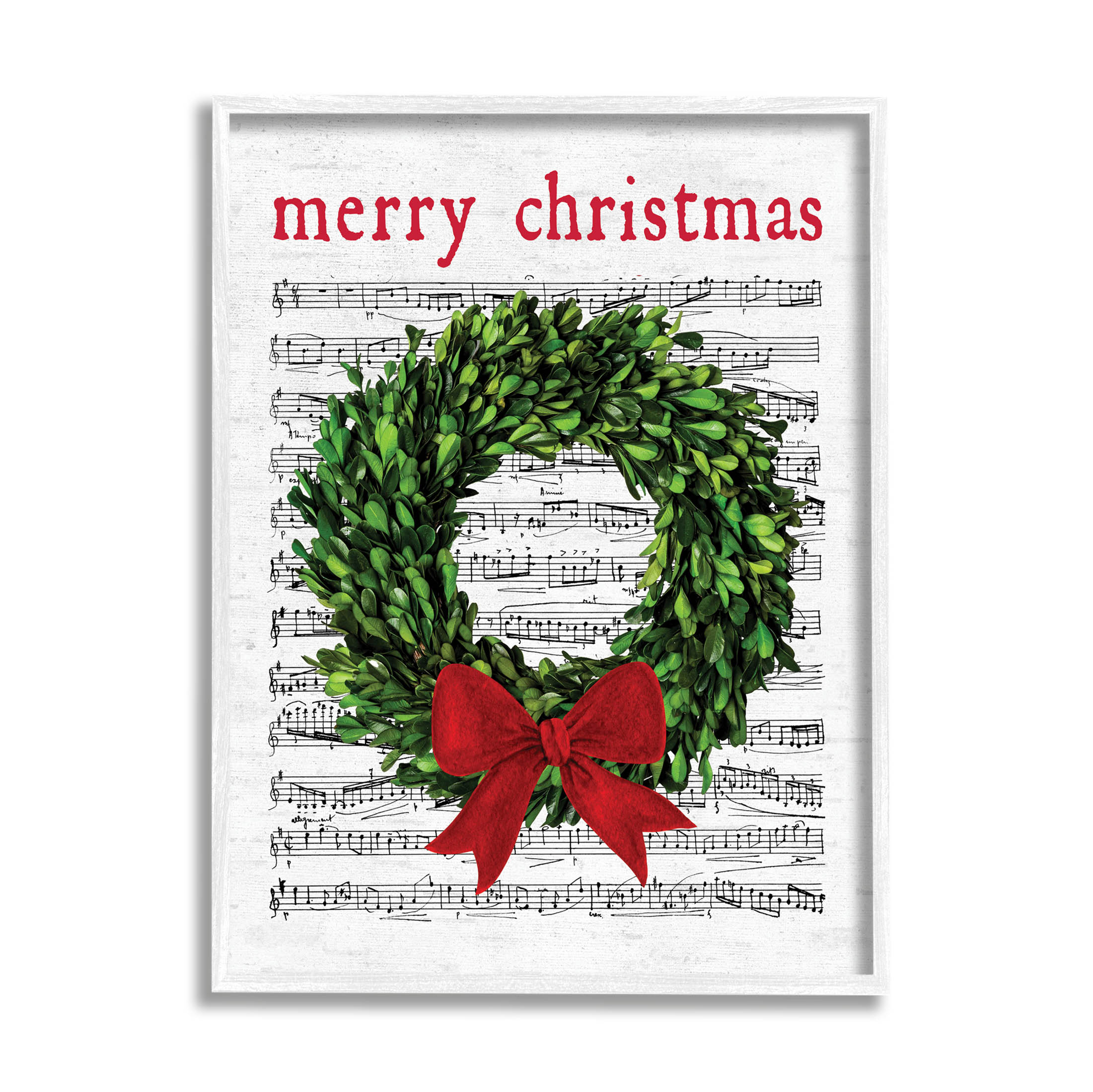 Stupell Industries Merry Christmas Song Wreath Graphic Art White Framed Art Print Wall Art, Design by Lettered and Lined