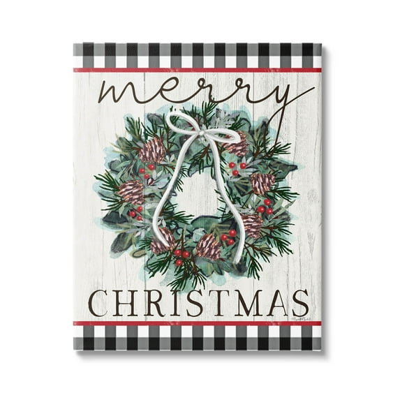 Stupell Industries Merry Christmas Tartan Wreath Graphic Art Gallery Wrapped Canvas Print Wall Art, Design by Elizabeth Tyndall