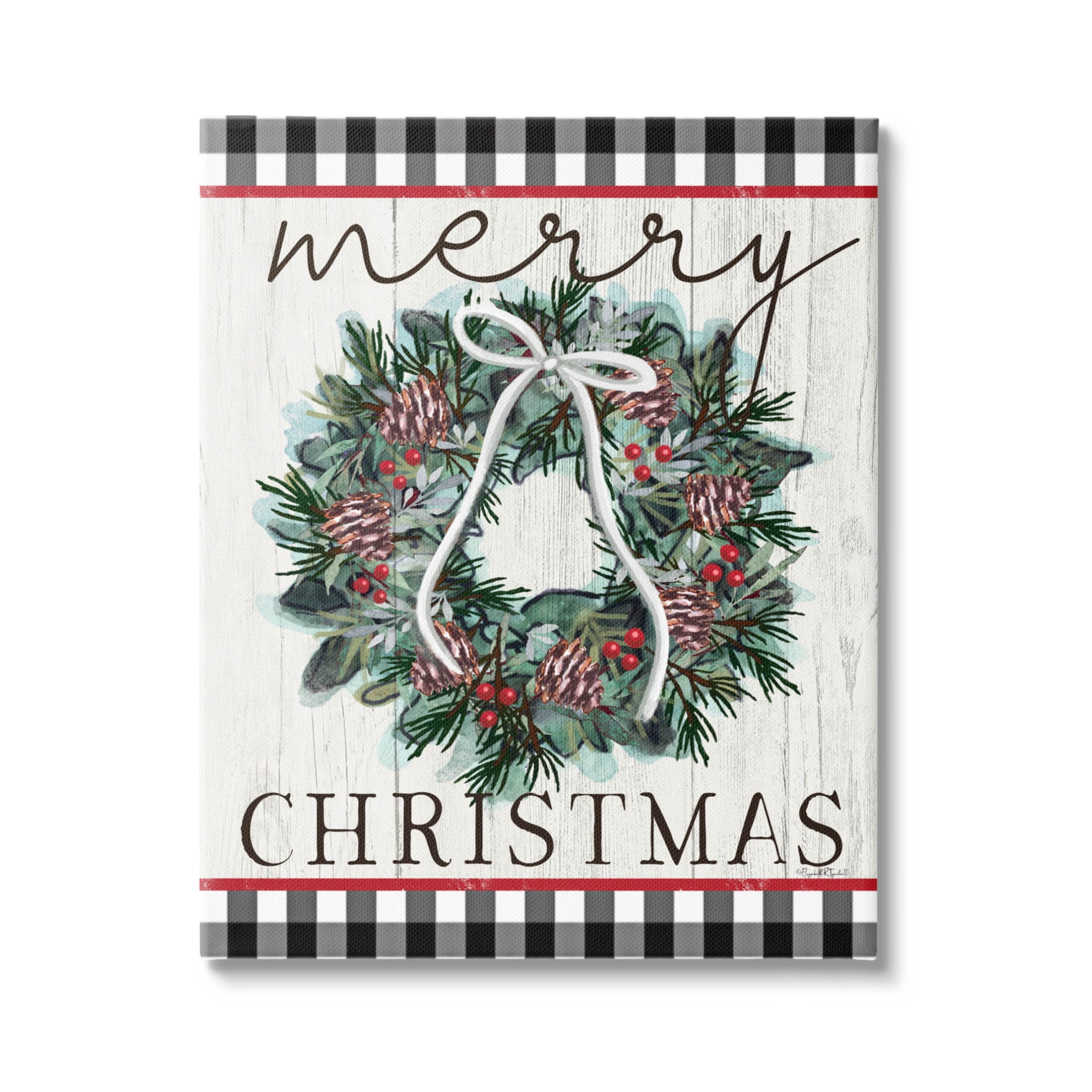 Stupell Industries Merry Christmas Tartan Wreath Graphic Art Gallery Wrapped Canvas Print Wall Art, Design by Elizabeth Tyndall