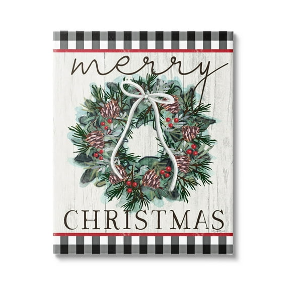 Stupell Industries Merry Christmas Tartan Wreath Graphic Art Gallery Wrapped Canvas Print Wall Art, Design by Elizabeth Tyndall