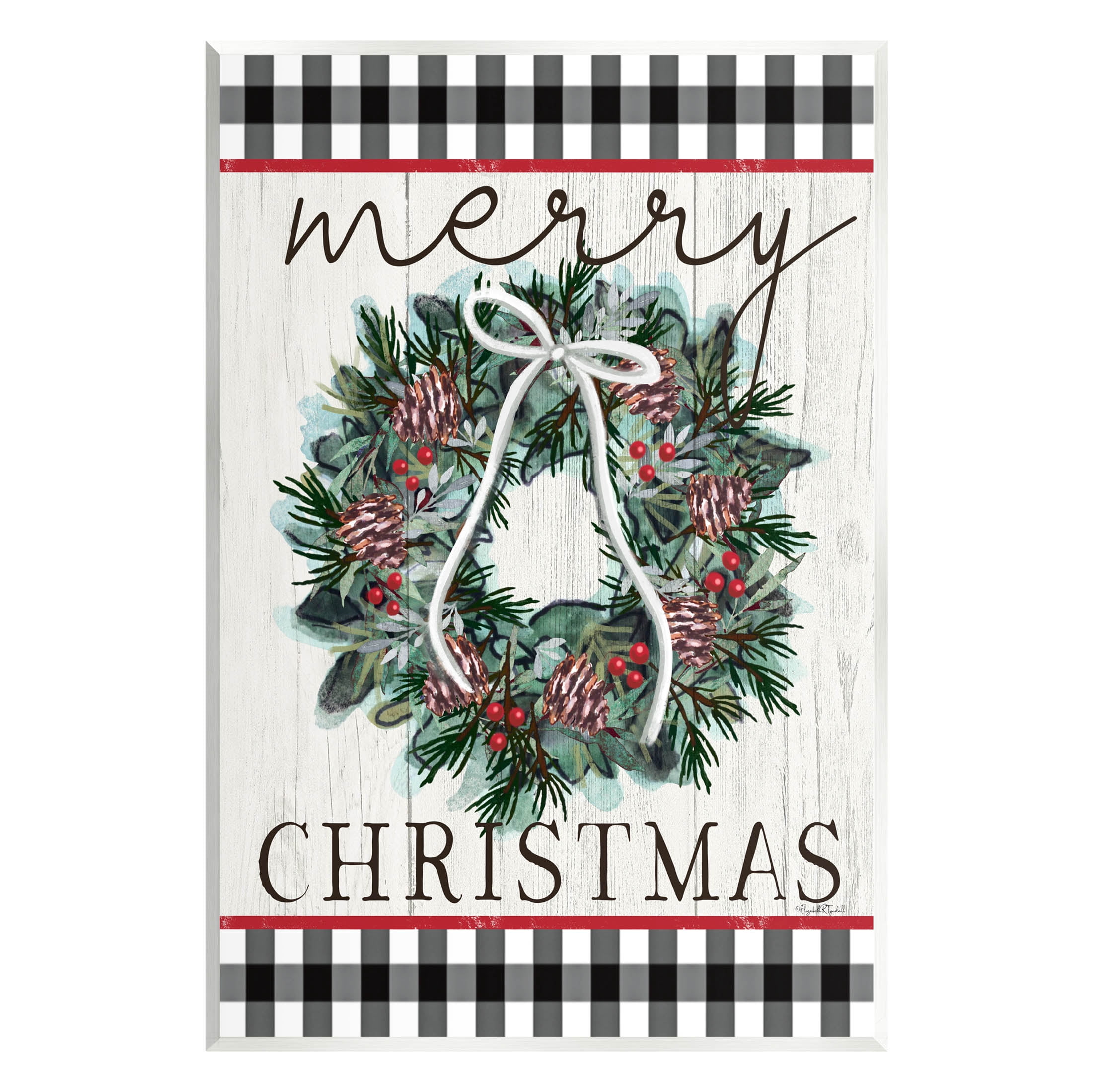 Stupell Industries Merry Christmas Tartan Wreath Graphic Art Unframed Art Print Wall Art, Design by Elizabeth Tyndall