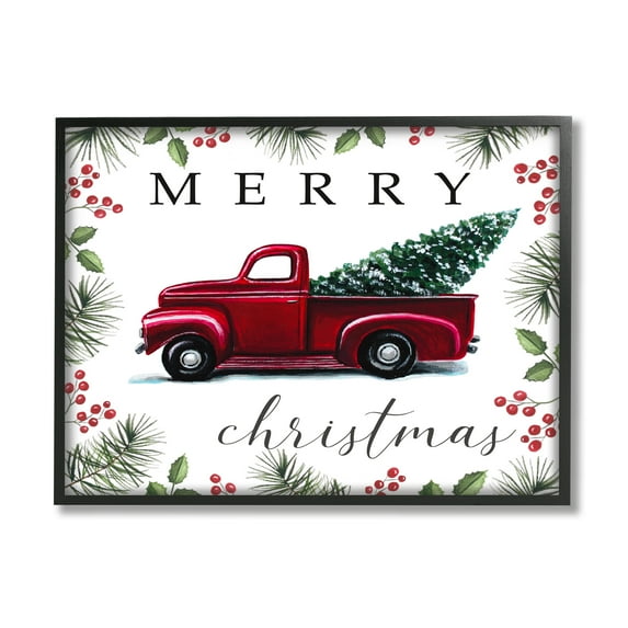 Stupell Industries Merry Christmas Traditional Red Truck Winter Holly Border, 20 x 16,Design by Elizabeth Tyndall