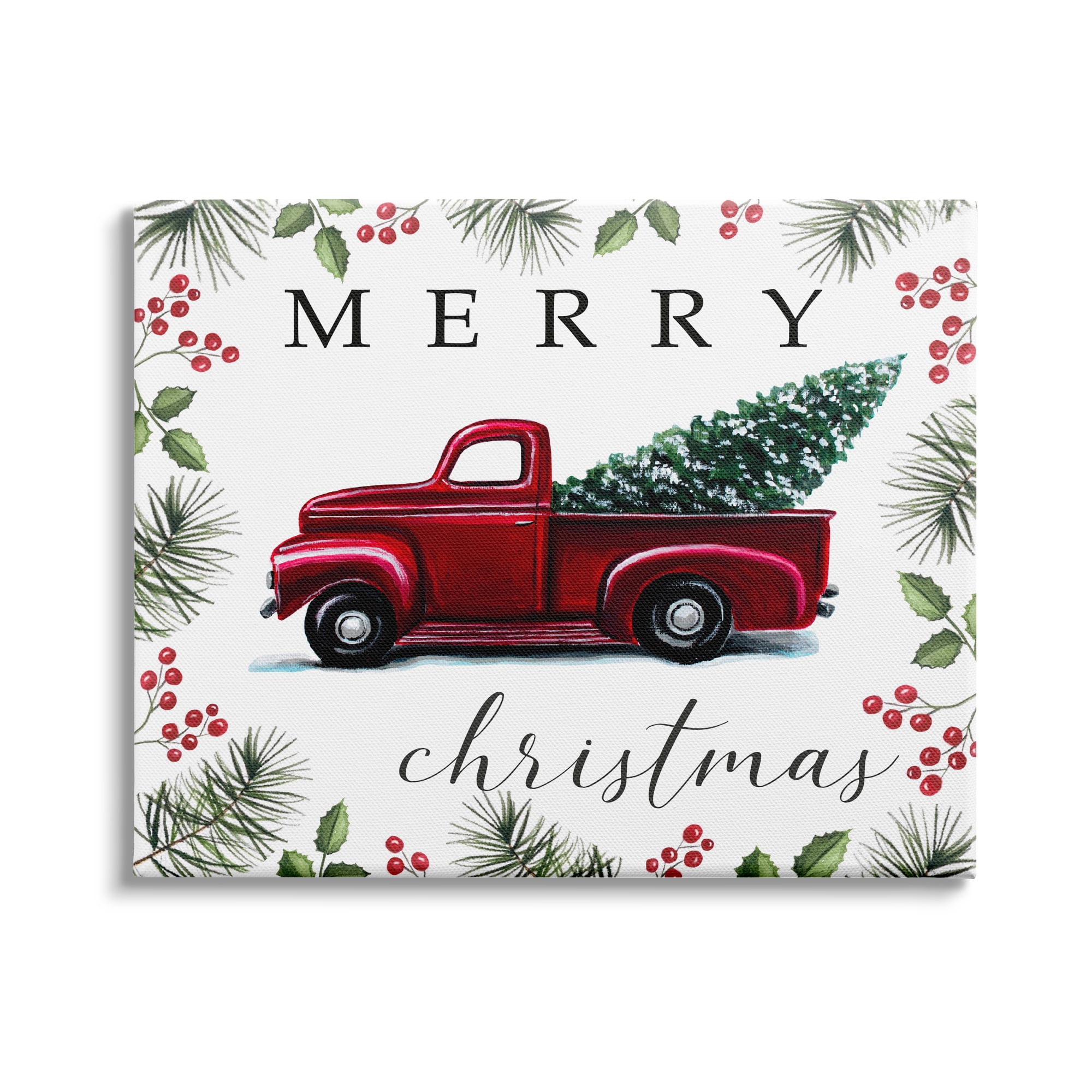 Stupell Industries Merry Christmas Traditional Red Truck Winter Holly Border, 30 x 24,Design by Elizabeth Tyndall