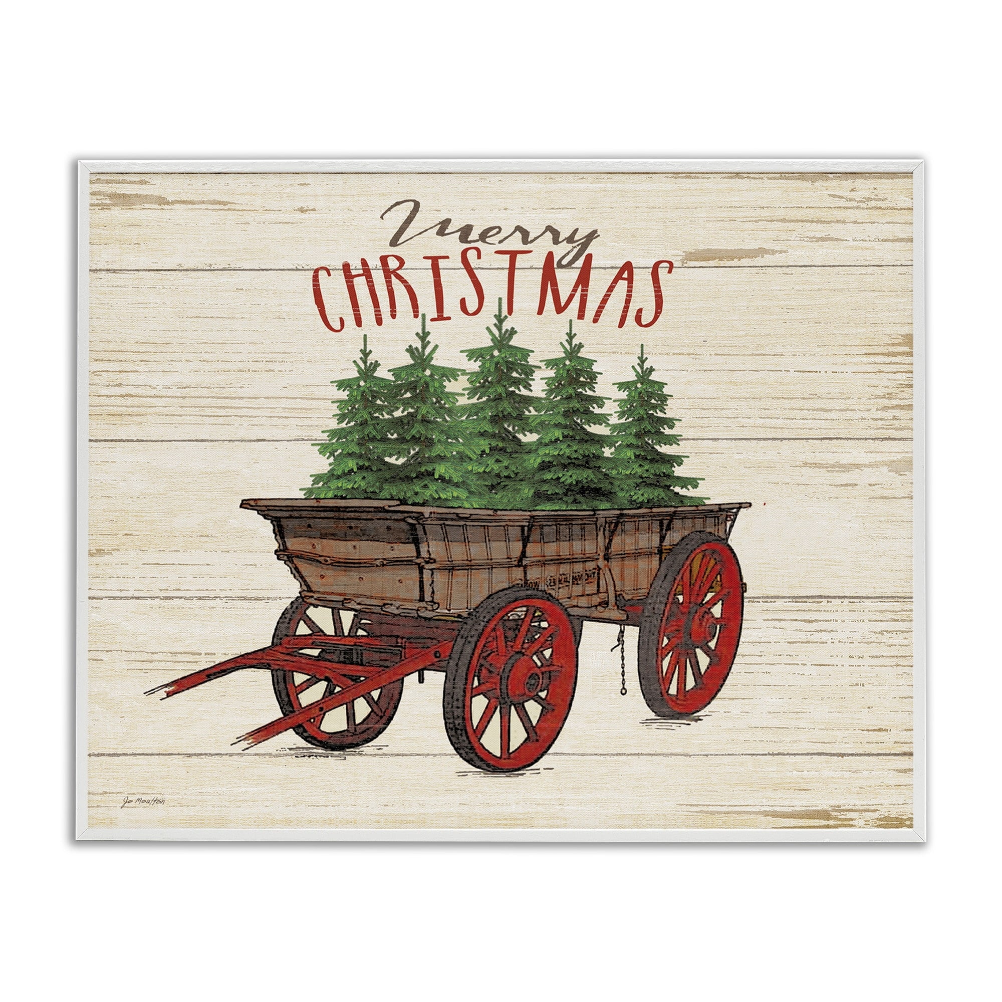 Stupell Industries Merry Christmas Tree Wagon , 24 x 30,Design by Jo Moulton