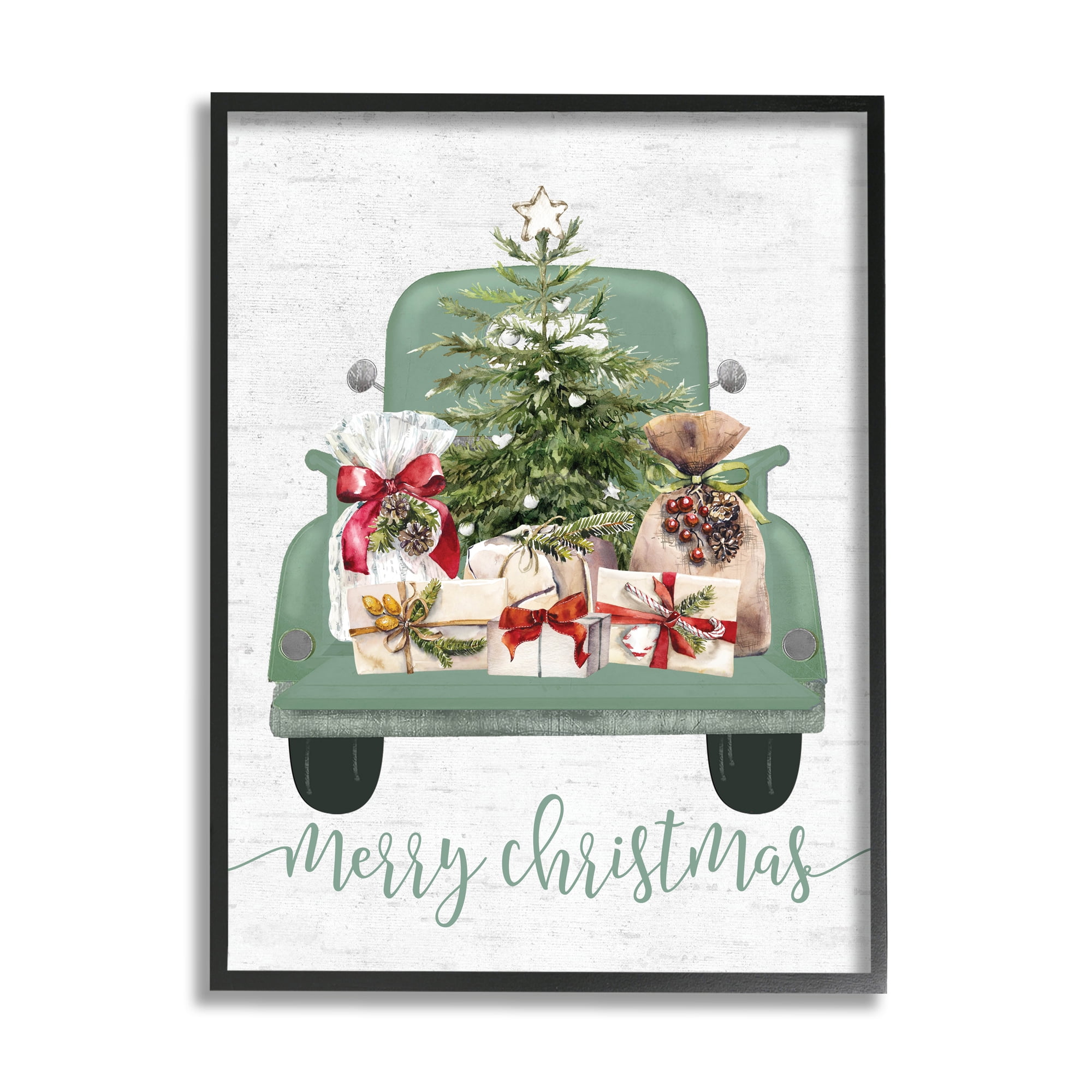 Stupell Industries Merry Christmas Truck Holiday Painting Black Framed Art Print Wall Art, 11 x 14