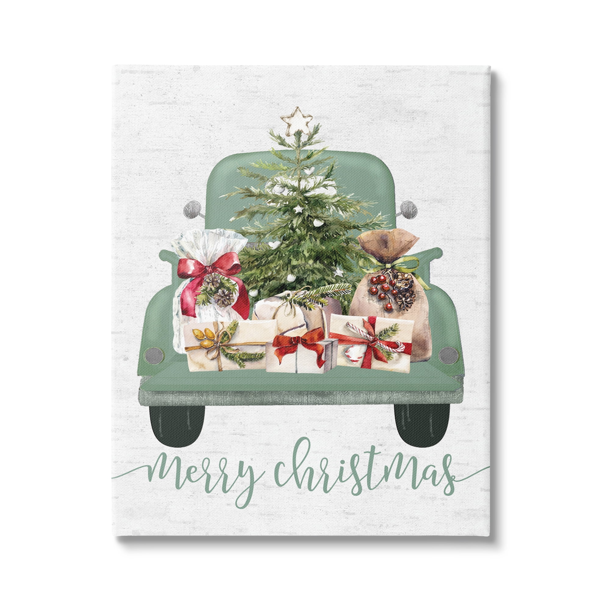 Stupell Industries Merry Christmas Truck Holiday Painting Gallery Wrapped Canvas Art Print Wall Art, 30 x 40