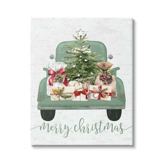 Stupell Industries Merry Christmas Truck Holiday Painting Gallery Wrapped Canvas Art Print Wall Art, 30 x 40