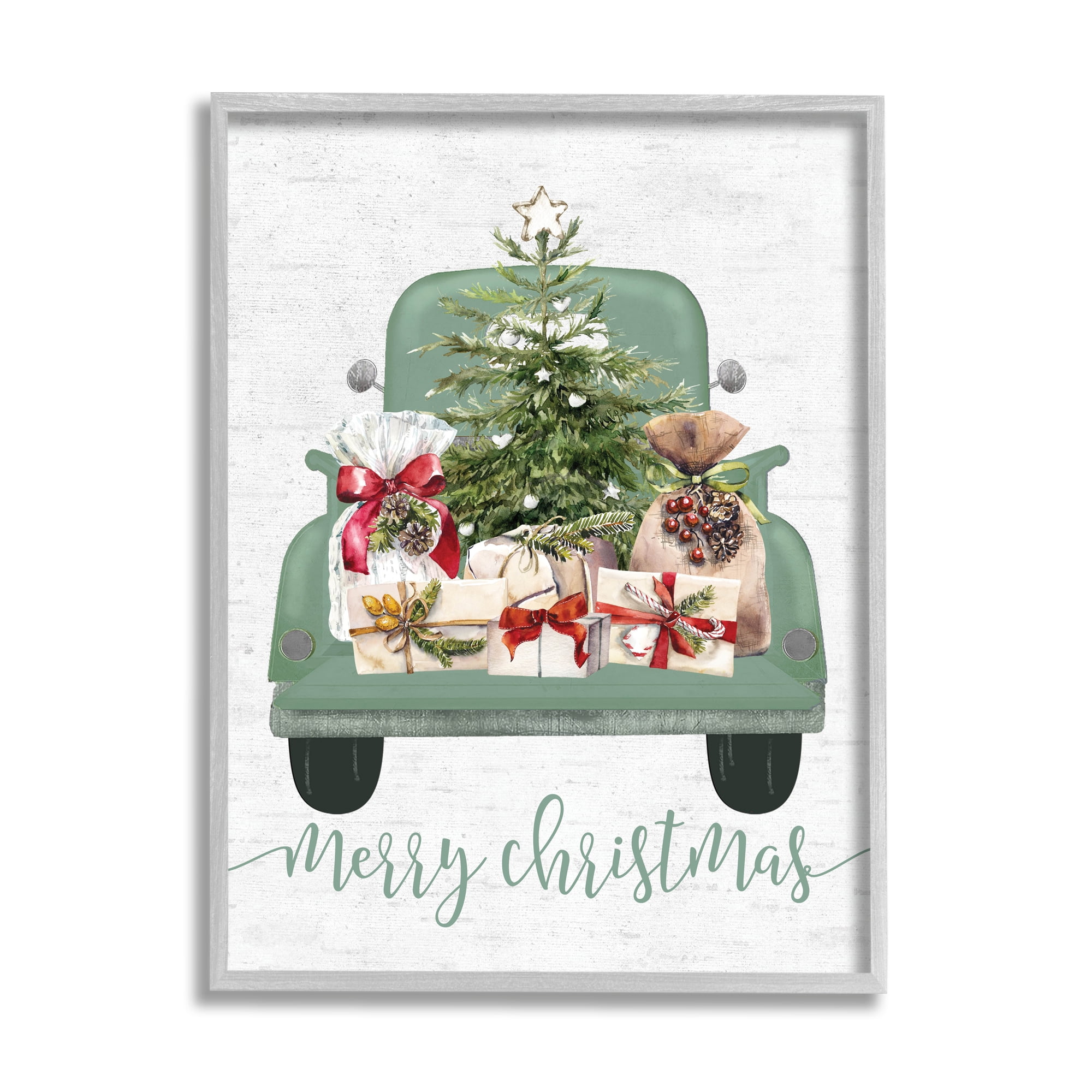 Stupell Industries Merry Christmas Truck Holiday Painting Gray Framed Art Print Wall Art, 24 x 30