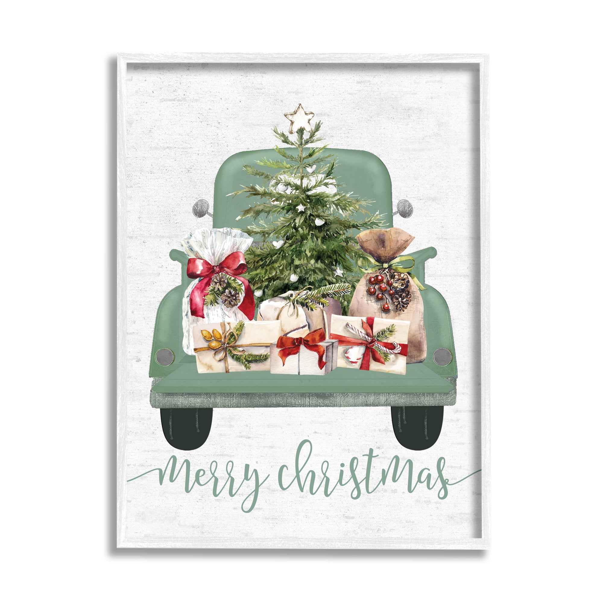 Stupell Industries Merry Christmas Truck Holiday Painting White Framed Art Print Wall Art, 24 x 30
