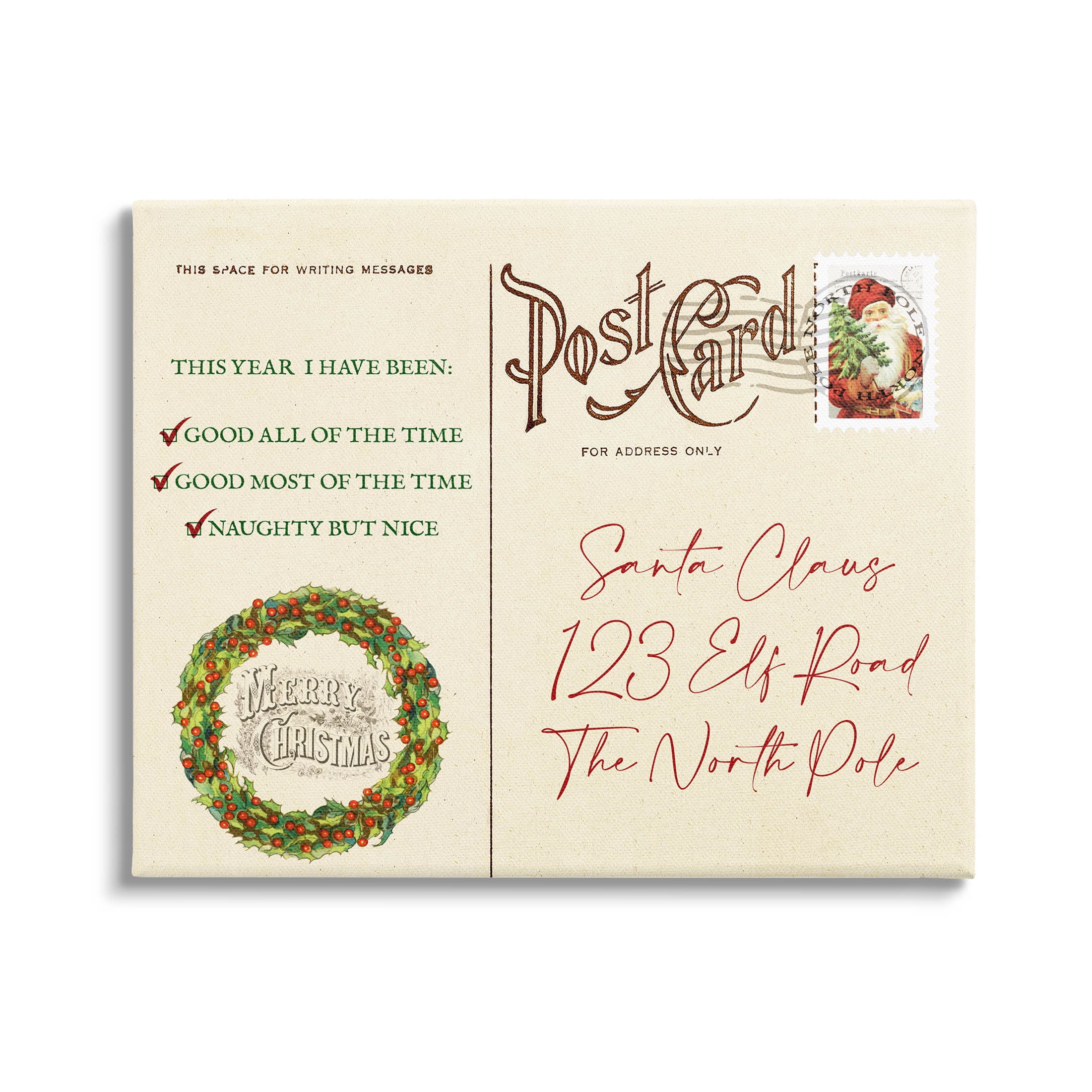 Stupell Industries Merry Christmas Vintage Postcard Graphic Art Gallery Wrapped Canvas Print Wall Art, Design by Lil' Rue