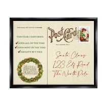 Stupell Industries Merry Christmas Vintage Postcard Graphic Art Jet Black Floating Framed Canvas Print Wall Art, Design by Lil' Rue