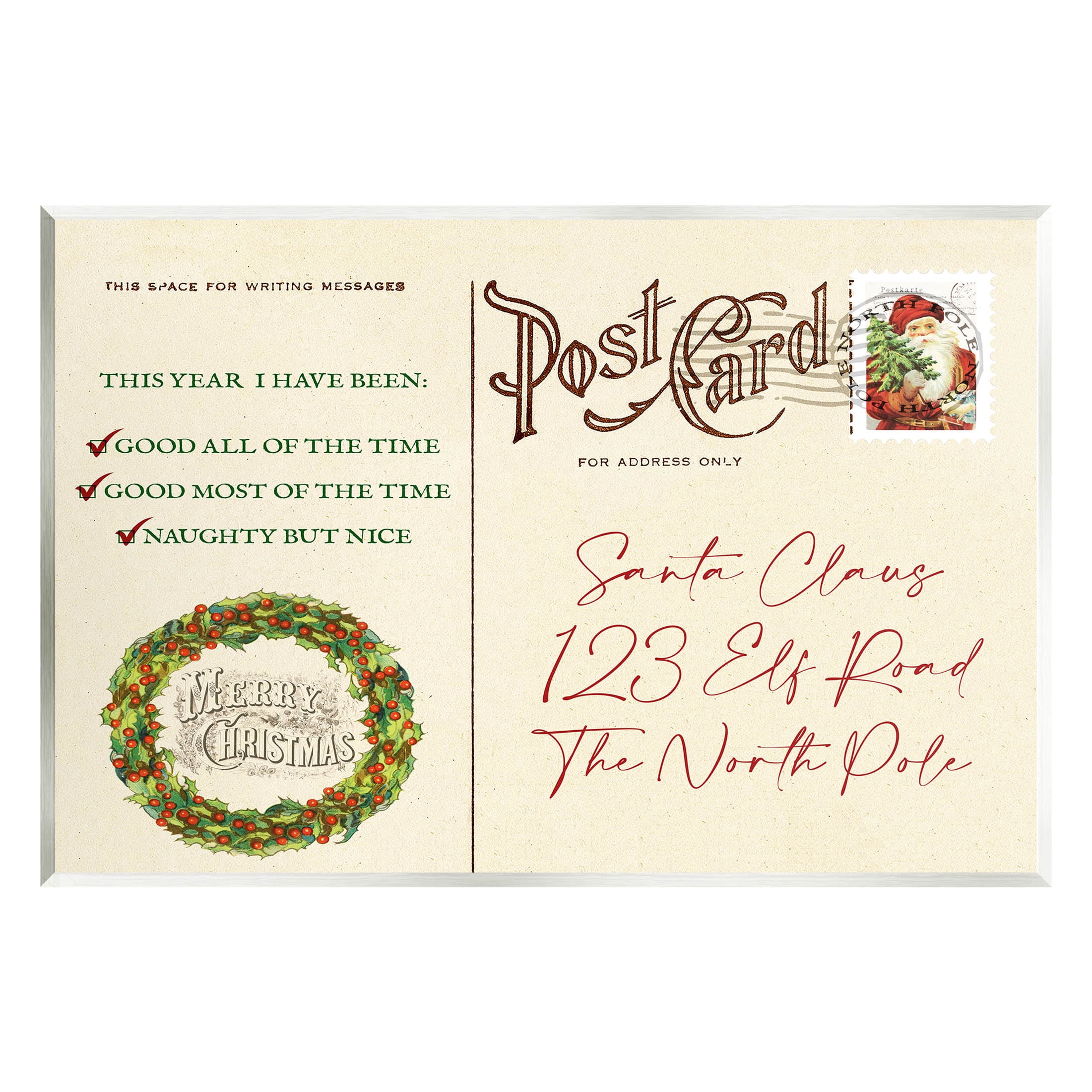 Stupell Industries Merry Christmas Vintage Postcard Graphic Art Unframed Art Print Wall Art, Design by Lil' Rue