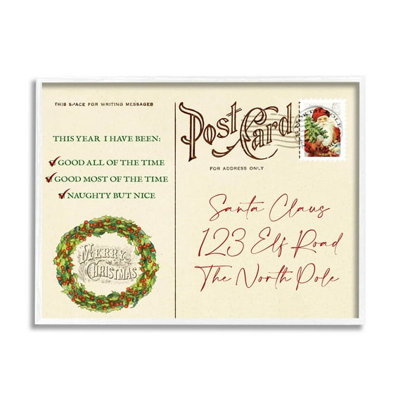 Stupell Industries Merry Christmas Vintage Postcard Graphic Art White Framed Art Print Wall Art, Design by Lil' Rue