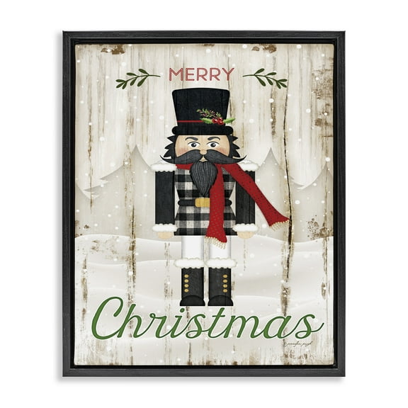 Stupell Industries Merry Christmas Winter Nutcracker Holiday Painting Black Floater Framed Canvas Art Print Wall Art, 17 x 21