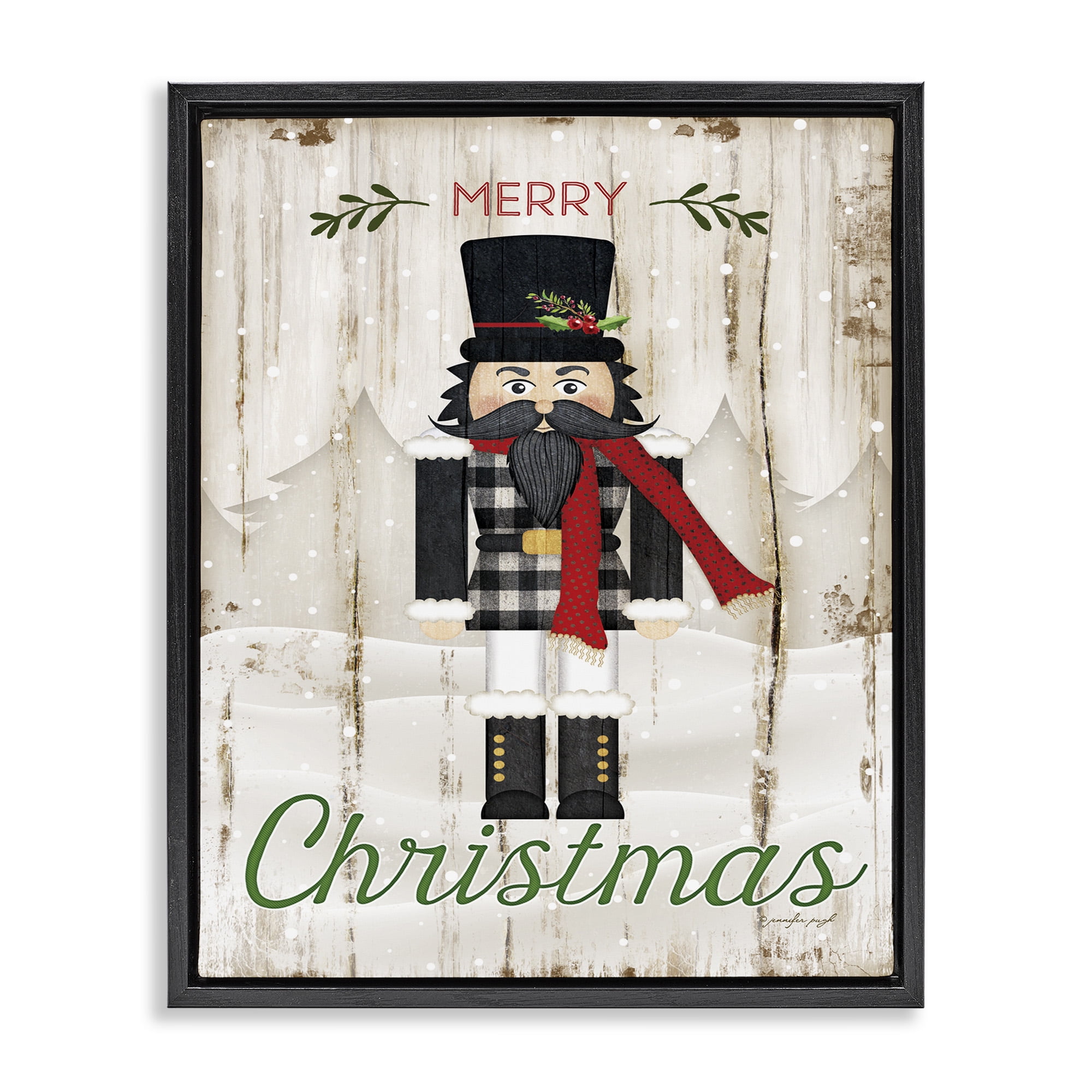 Stupell Industries Merry Christmas Winter Nutcracker Holiday Painting Black Floater Framed Canvas Art Print Wall Art, 25 x 31
