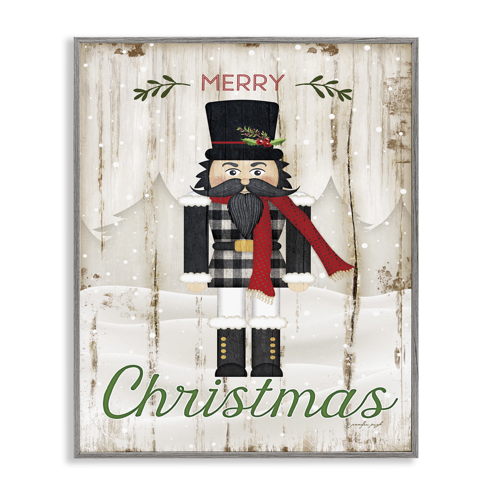 Stupell Industries Merry Christmas Winter Nutcracker Holiday Painting Gray Framed Art Print Wall Art, 24 x 30